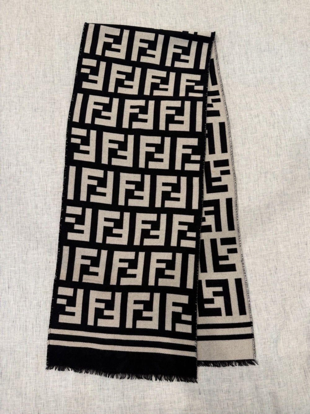 Fendi FF Logo Wool and Silk Scarf Black & White